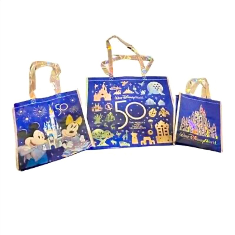 Disney Parks 50th Anniversary Reusable Tote Bag Set Of 3 Small, Medium, Large